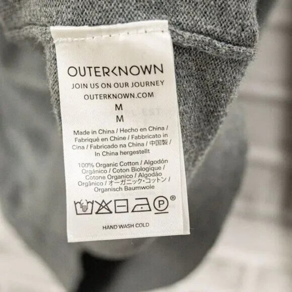 OUTERKNOWN Men's Organic Cotton Crew Neck Pullover Sweater in Gray Size Medium - Picture 4 of 6